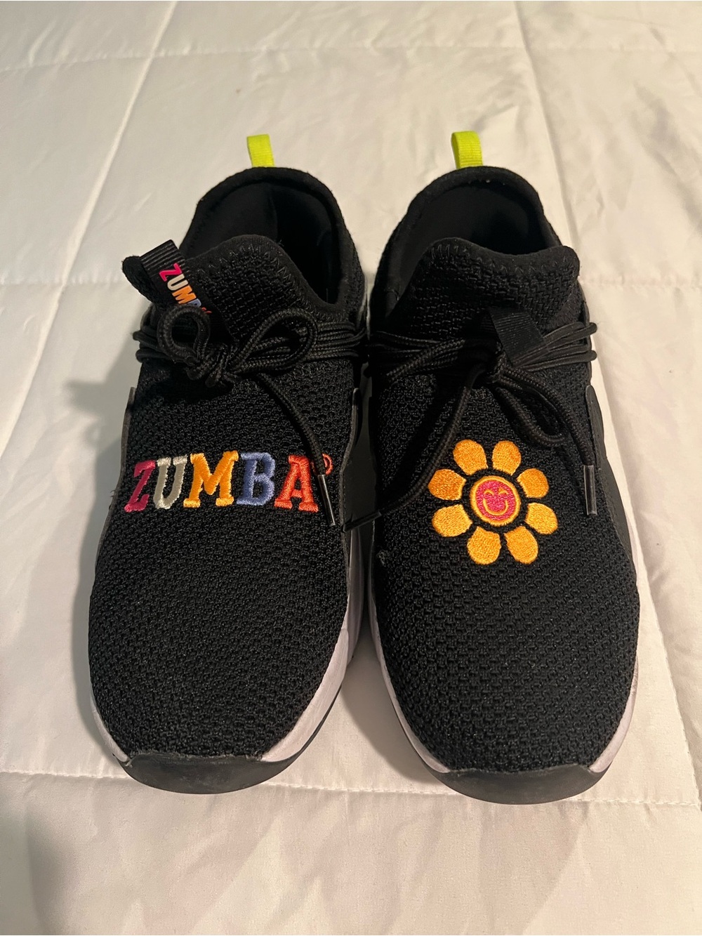 Zumba Fitness Kids Black Knit Sneakers with Colorful Embroidery